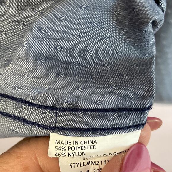 Prana Men Blue/White Two Front Pockets Button Down Long Sleeve Shirt Size L - Picture 9 of 10